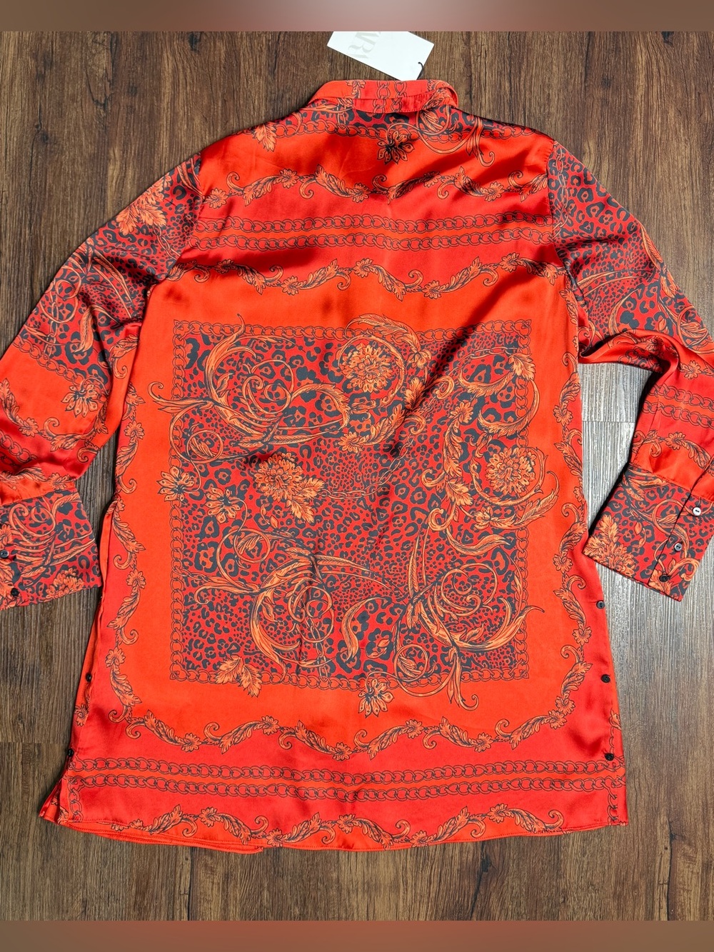 Zara NWT Scarf Print Tunic Shirt Dress Red Baroque Paisley Size L - Picture 13 of 13
